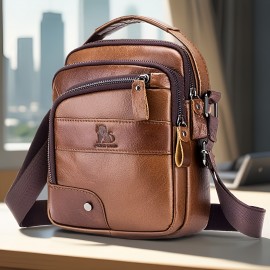 Genuine Leather Crossbody Bag with Adjustable Strap & Multiple Pockets - Deep Brown Vertical Unisex Shoulder Bag for Men & Women, Durable Everyday Commute & Holiday Gifts (Valentine's Day, Father's Day, Christmas)